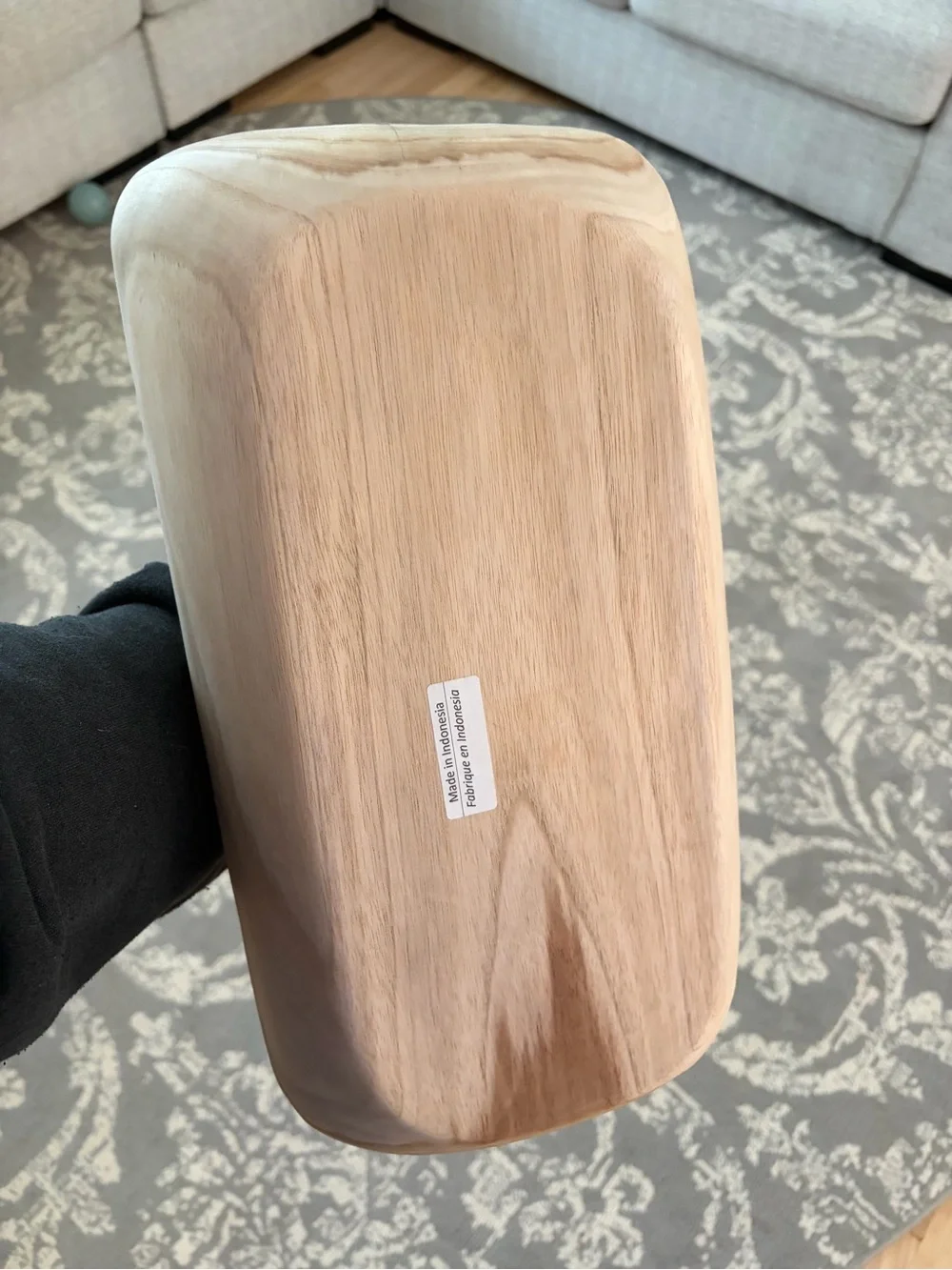 Hand-Carved Wooden Bath Handle Tray - Natural Wood